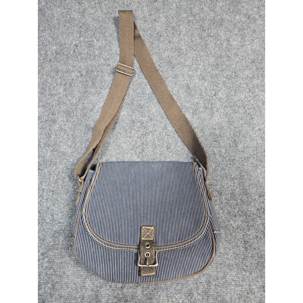 Thirty-One Blue White Striped Canvas Crossbody Bag Adjustable Strap Purse Small